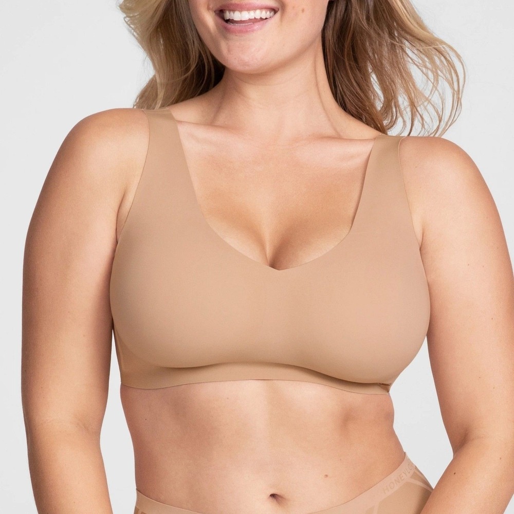 Honeylove V-Neck Bra in Sand Underwire Free Size 1X